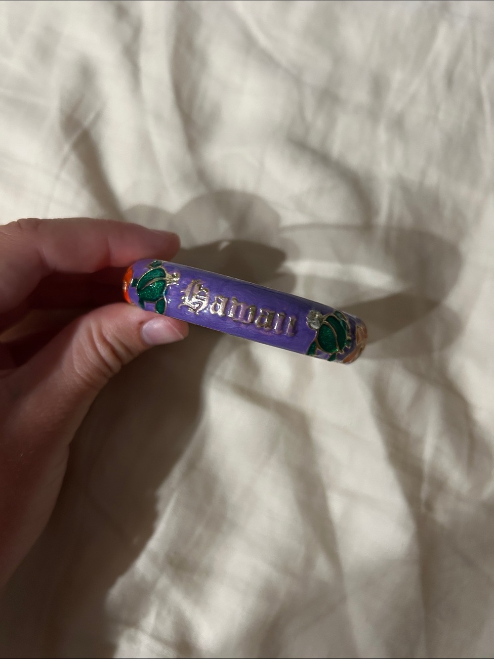 Purple Cloisonné 'Hawaii' Floral Bangle Bracelet